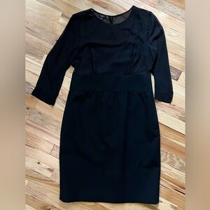 Talbots Black Sheer & Wool 3/4 Sleeve Dress